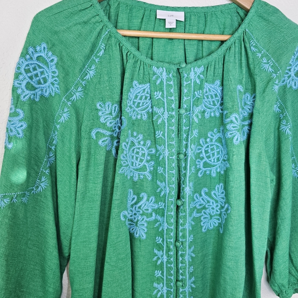 J Jill Linen Modal Blend Embroidered Boho Top XL - Picture 4 of 11